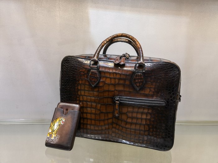 Berluti Tote bag with artistic leather detailing Brown 01A