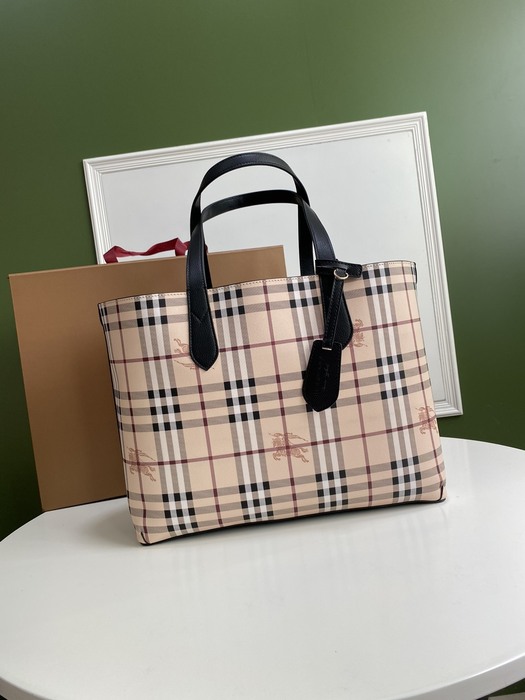 Burberry Checked Tote with Leather Trim Beige 01A