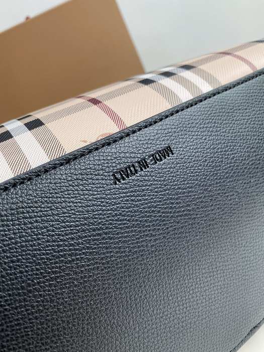 Burberry Checked Tote with Leather Trim Beige 01A