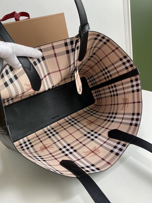 Burberry Checked Tote with Leather Trim Beige 01A