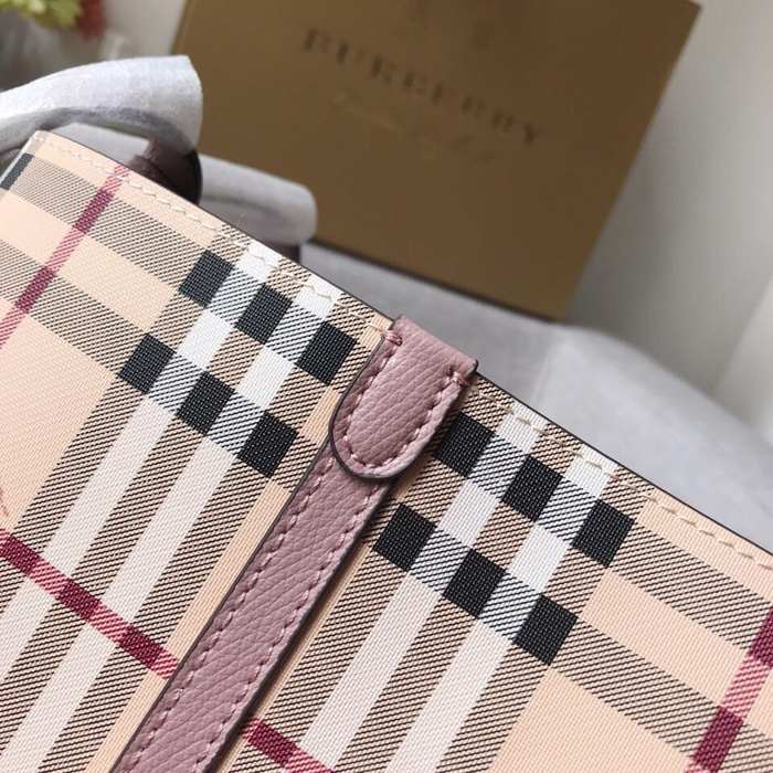 Burberry Checked Tote with Leather Trim Beige 01A