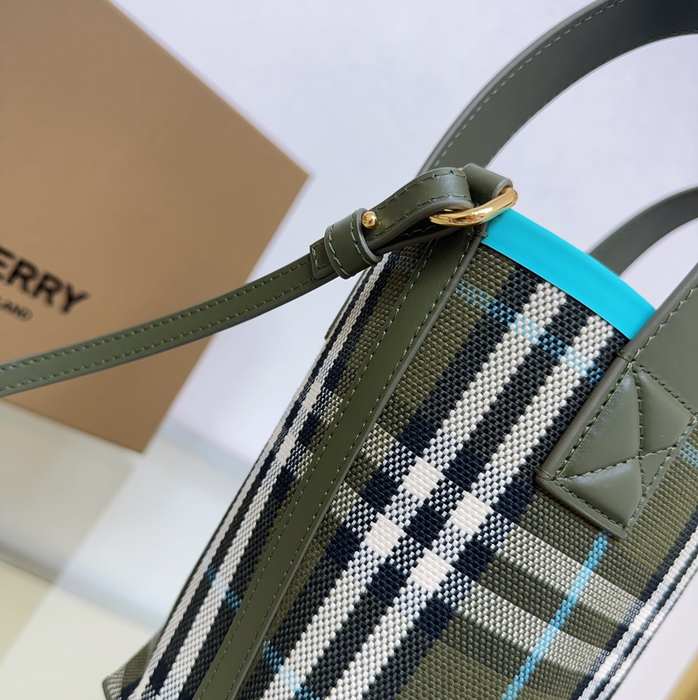 Burberry Checked Tote with dual handles Green 01A