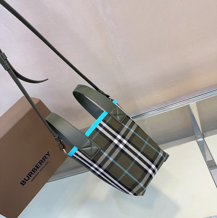 Burberry Checked Tote with dual handles Green 01A