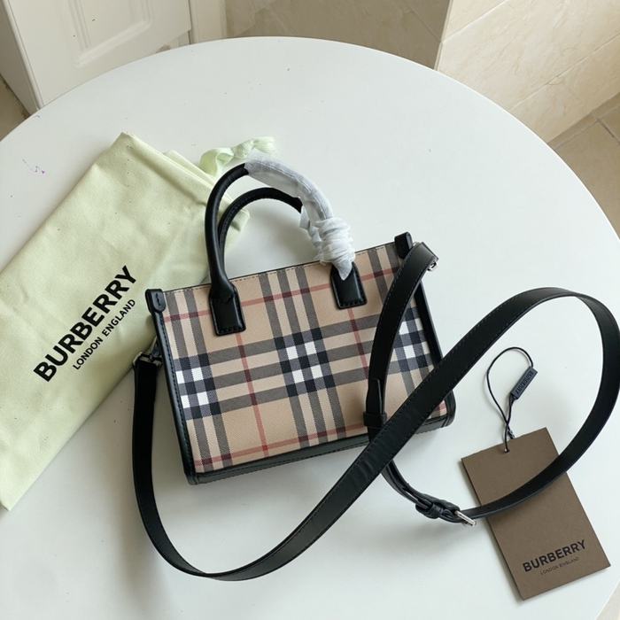 Burberry Plaid Tote with Handle Beige 01A