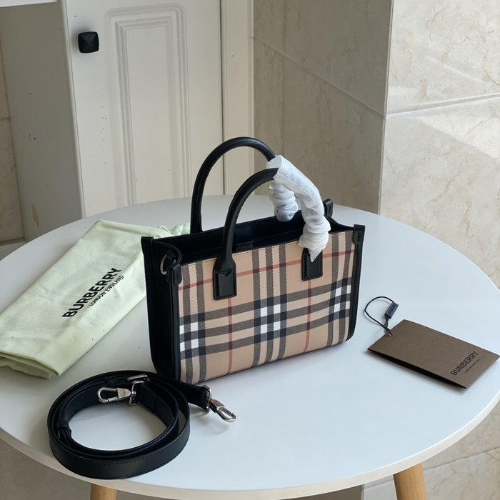 Burberry Plaid Tote with Handle Beige 01A