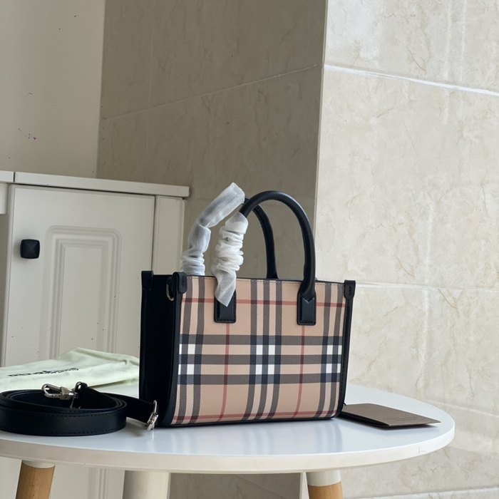 Burberry Plaid Tote with Handle Beige 01A