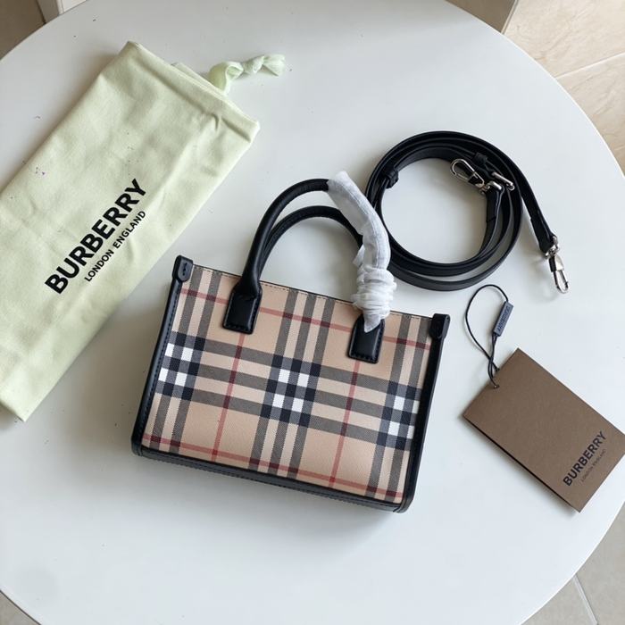 Burberry Plaid Tote with Handle Beige 01A