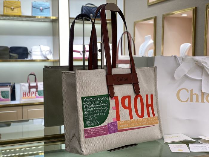 Chloe Tote with stylish traits Beige 01A