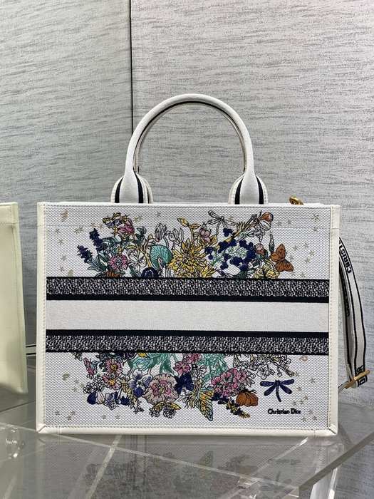 Dior Canvas Tote with Floral Design White 01A