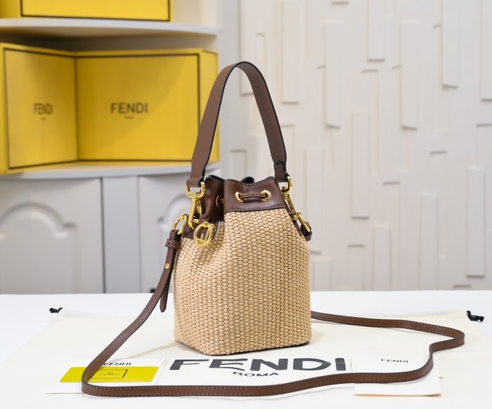 Fendi Canvas Tote with Leather Details Brown 01A