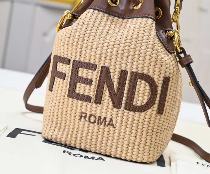 Fendi Canvas Tote with Leather Details Brown 01A