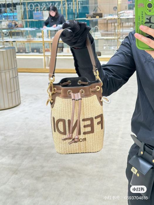 Fendi Canvas Tote with Leather Details Brown 01A