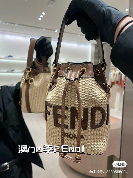 Fendi Canvas Tote with Leather Details Brown 01A