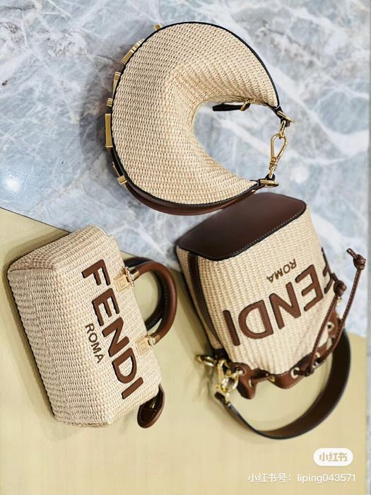 Fendi Canvas Tote with Leather Details Brown 01A