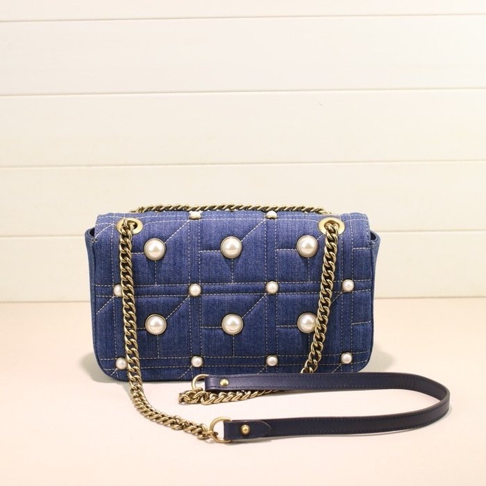 Gucci BagTypeTote Denim shoulder bag with quilted design and embellishments Blue 01A