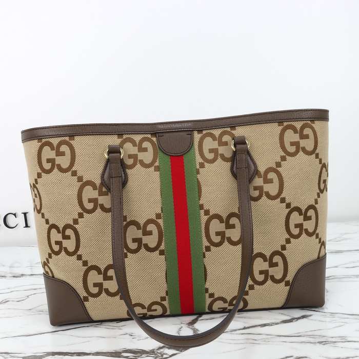 Gucci BagTypeTote Monogram Canvas Tote with contrasting stripes Brown 01A