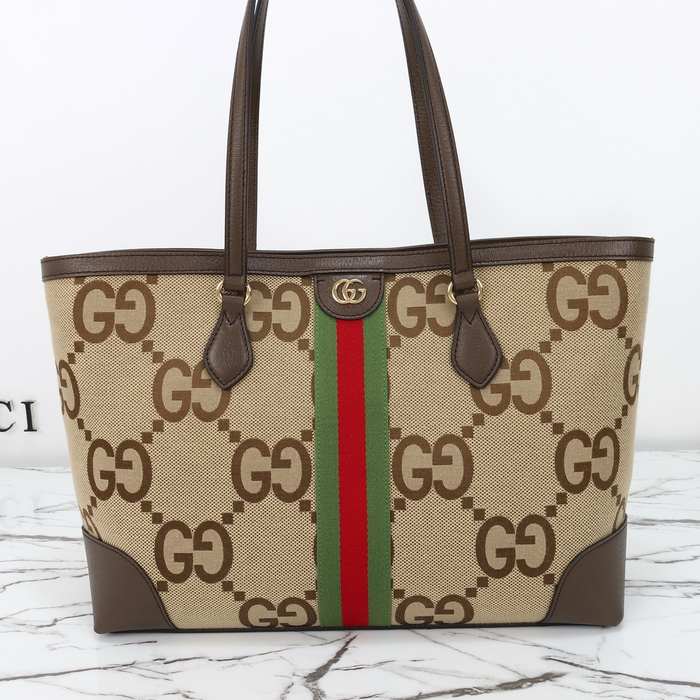 Gucci BagTypeTote Monogram Canvas Tote with contrasting stripes Brown 01A