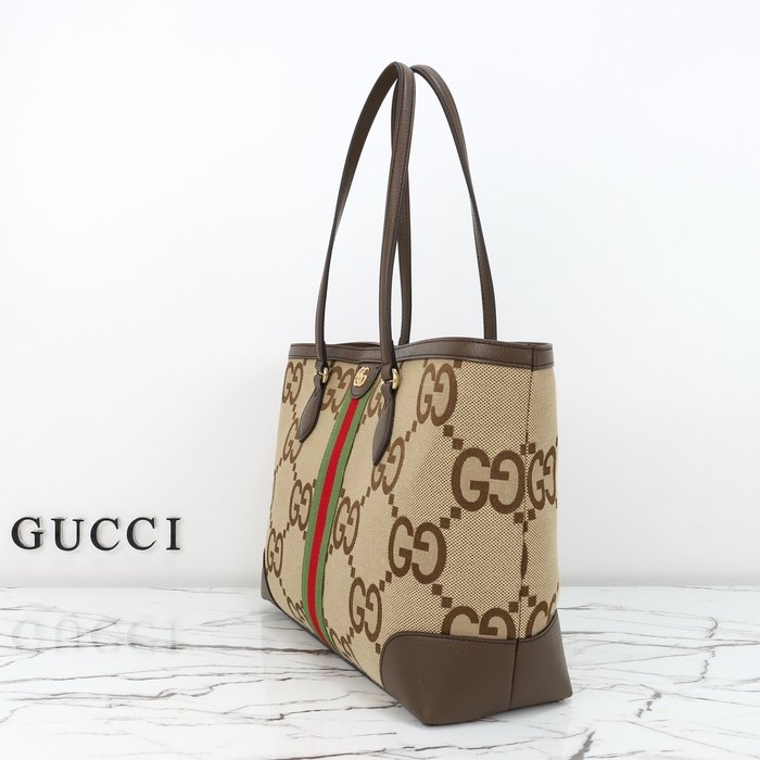 Gucci BagTypeTote Monogram Canvas Tote with contrasting stripes Brown 01A