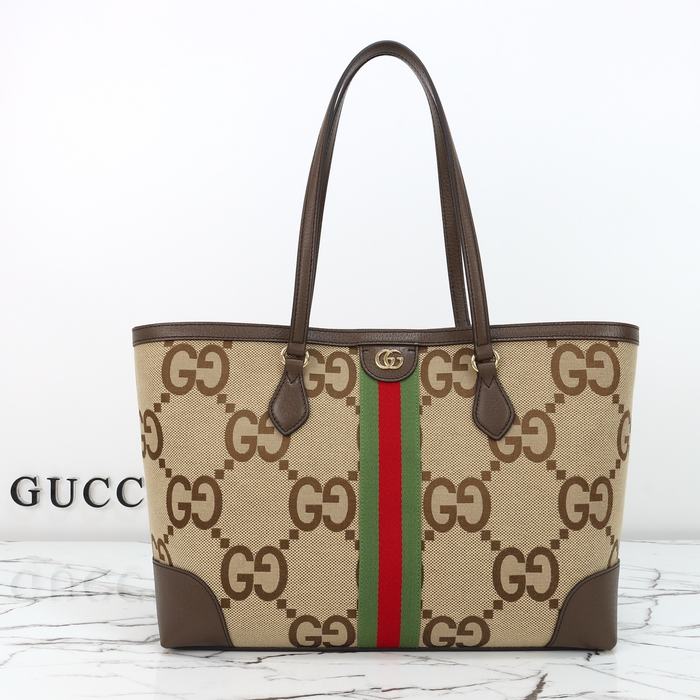 Gucci BagTypeTote Monogram Canvas Tote with contrasting stripes Brown 01A