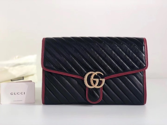 Gucci BagTypeTote Quilted Leather Tote with Striped Design Black 01A