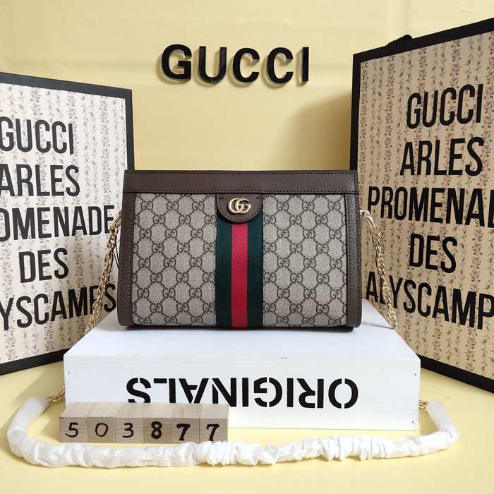 Gucci BagTypeTote canvas bag with signature pattern and stripe detail Brown 01A