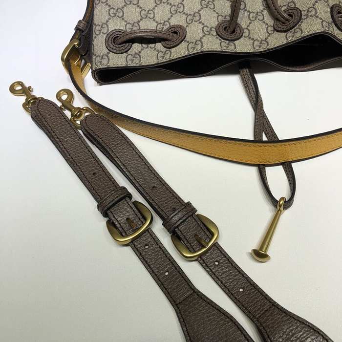 Gucci BagTypeTote canvas drawstring bag with leather accents Brown 01A