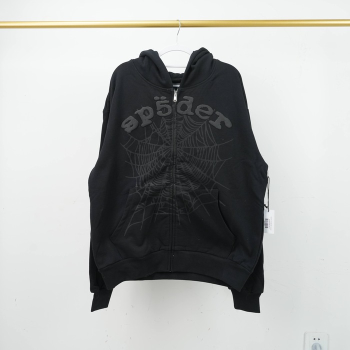 Clothing Sp5der OG Web V2 Phantom Zip Up Hoodie Black