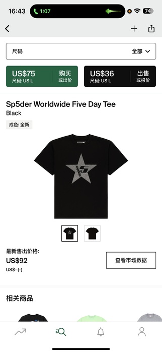 Clothing Sp5der Worldwide Five Day Tee Black