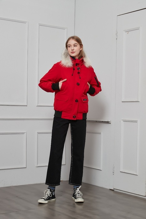 Yupoo Canada Goose beanie black pompom Canada Goose down jacket bucket beige patch Red