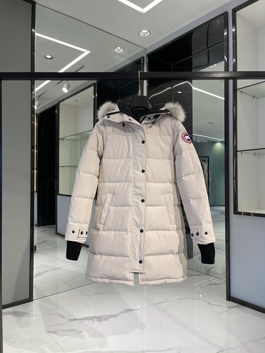 Yupoo Canada Goose fur trim beige puffer hood Canada Goose down jacket puffer white fur hood Beige 016