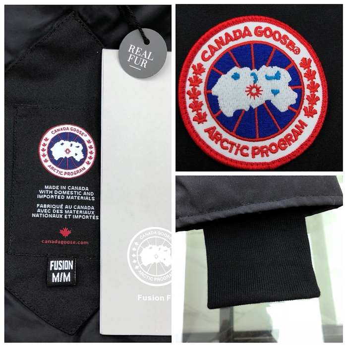 Yupoo Canada Goose fur trim black long puffer hat Canada Goose down jacket long black fur hood Black 033