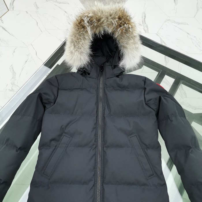 Yupoo Canada Goose fur trim black long puffer hat Canada Goose down jacket long black fur hood Black 033