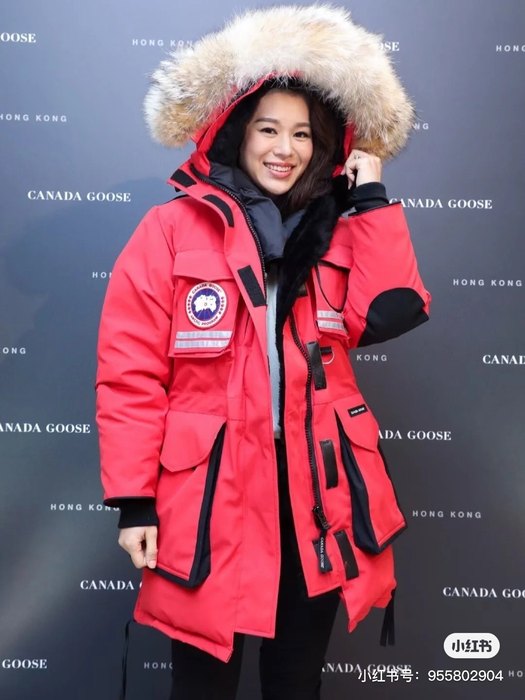 Yupoo Canada Goose fur trim black winter hat Canada Goose down jacket parka red fur hood Red 001