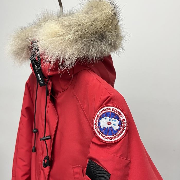 Yupoo Canada Goose fur trim red winter Canada Goose down jacket winter red fur pompom hat Red 004
