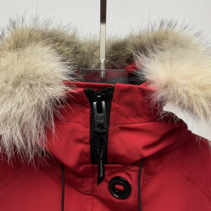 Yupoo Canada Goose fur trim red winter Canada Goose down jacket winter red fur pompom hat Red 004