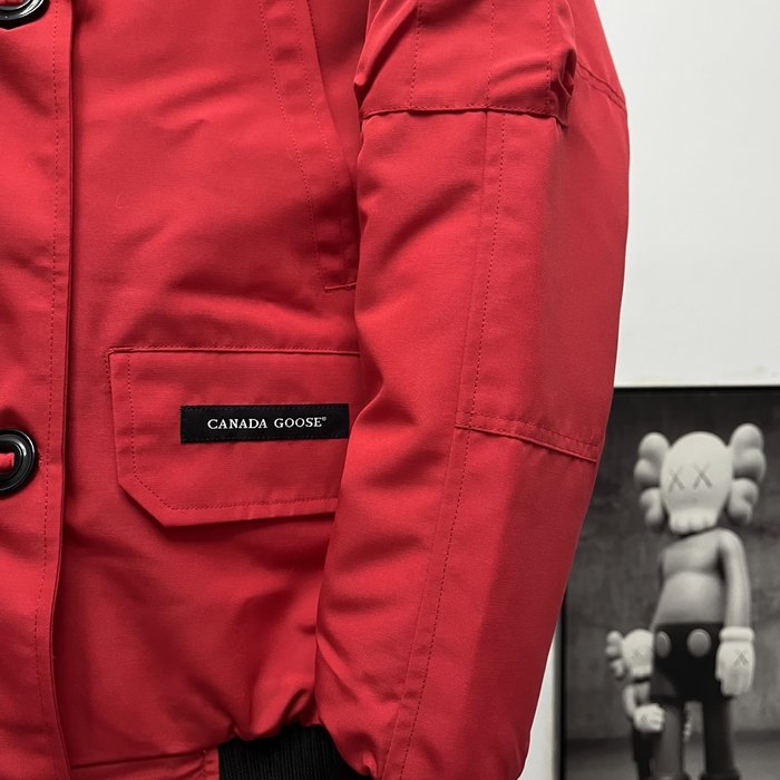 Yupoo Canada Goose fur trim red winter Canada Goose down jacket winter red fur pompom hat Red 004