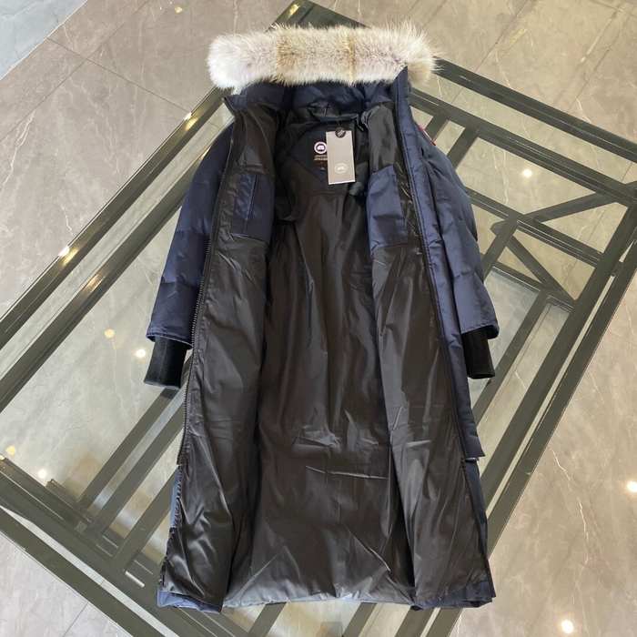 Yupoo Canada Goose long black hooded furtrim coat Canada Goose down jacket long black fur hood coat Navy