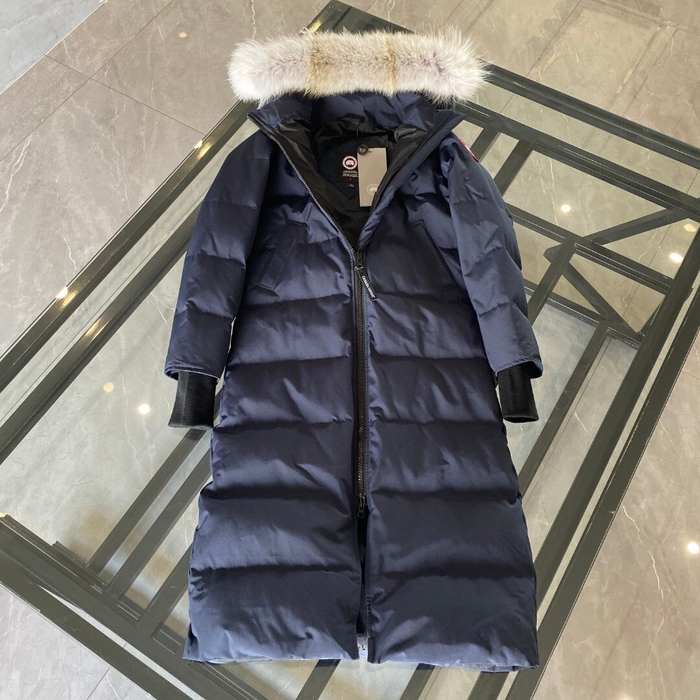 Yupoo Canada Goose long black hooded furtrim coat Canada Goose down jacket long black fur hood coat Navy