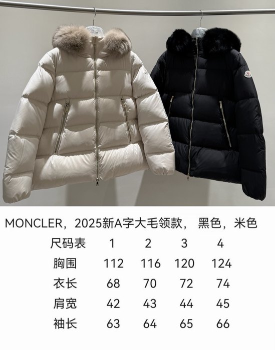 Clothing Moncler 2025 A line oversized fur collar down jacket Black