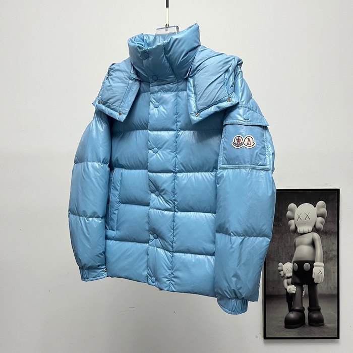 Clothing Moncler 70th Anniversary Double Logo Hooded Down Jacket Blue