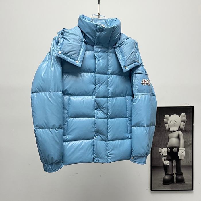 Clothing Moncler 70th Anniversary Double Logo Hooded Down Jacket Blue