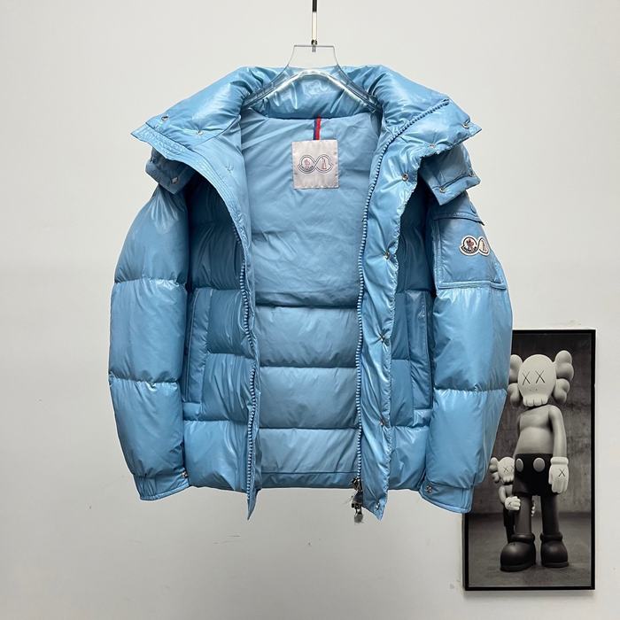 Clothing Moncler 70th Anniversary Double Logo Hooded Down Jacket Blue