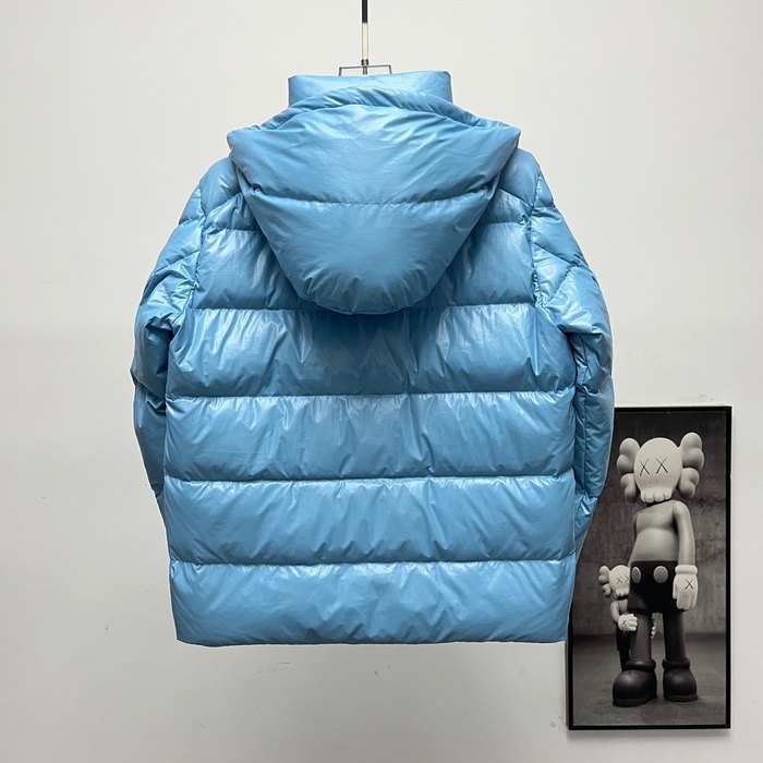 Clothing Moncler 70th Anniversary Double Logo Hooded Down Jacket Blue