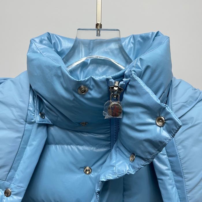 Clothing Moncler 70th Anniversary Double Logo Hooded Down Jacket Blue