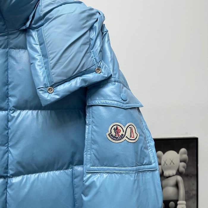 Clothing Moncler 70th Anniversary Double Logo Hooded Down Jacket Blue