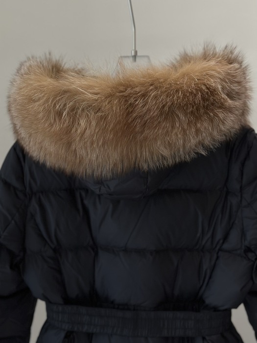 Clothing Moncler Boed long down coat with fur collar Navy