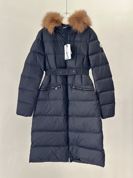 Clothing Moncler Boed long down coat with fur collar Navy