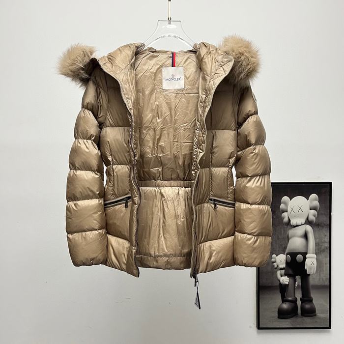 Clothing Moncler Boed puffer jacket with fur collar Beige