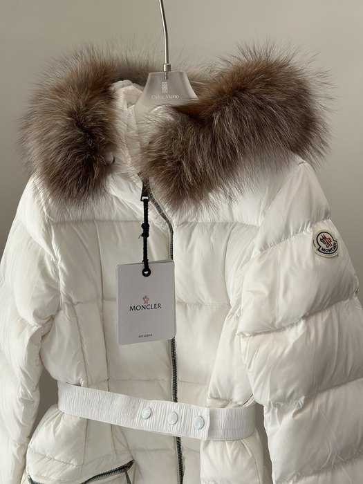 Clothing Moncler Boedic long down coat with fur collar White