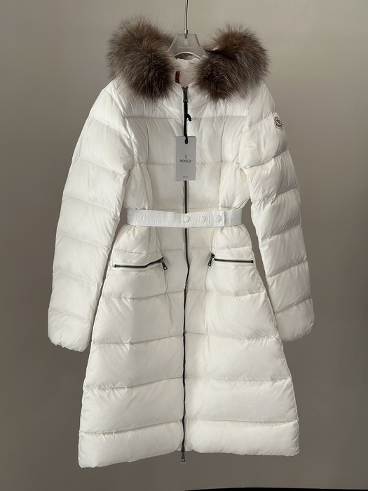 Clothing Moncler Boedic long down coat with fur collar White